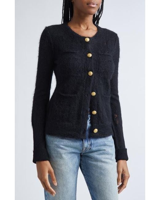 R13 Black Elongated Shrunken Distressed Mohair Blend Cardigan