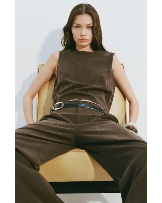 Mango Black Sleeveless Back Button Crop Top