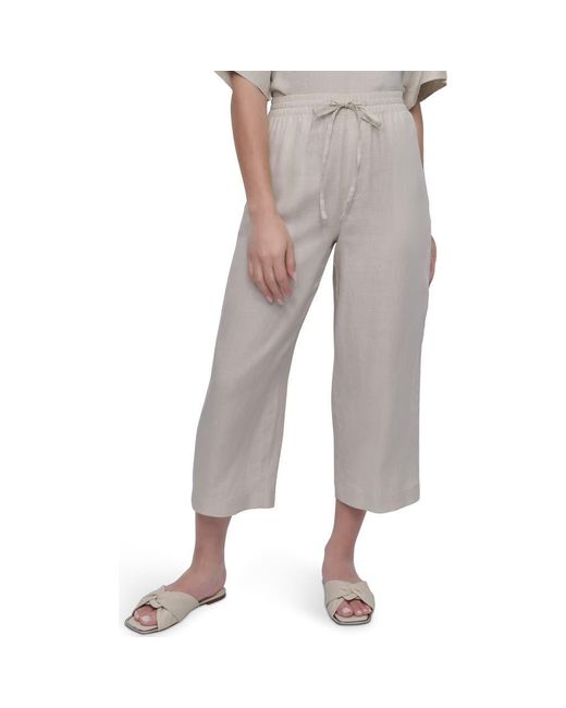 DKNY Gray Drawstring Crop Linen Pants