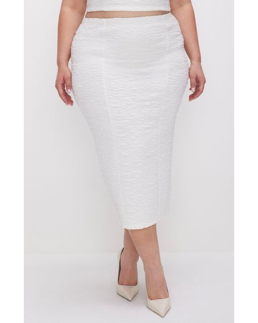GOOD AMERICAN White Textured Midi Skirt