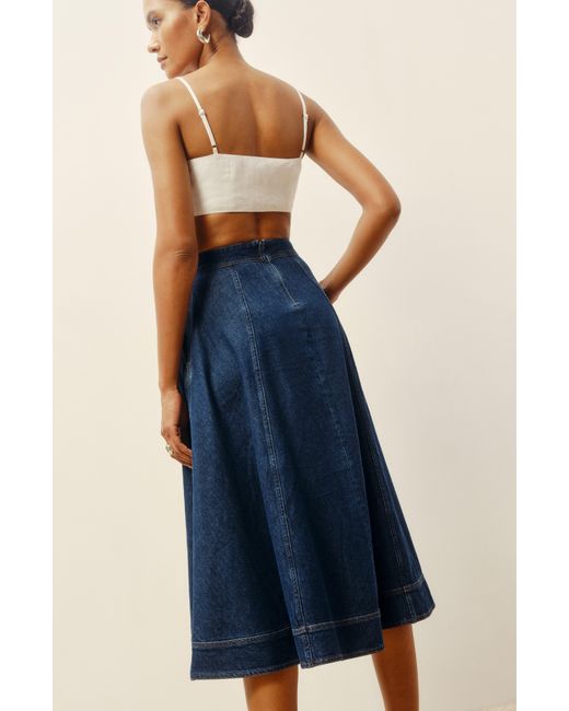 Reformation Blue Delilah High Waist Denim Midi Skirt
