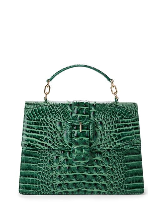 Brahmin Green Hallie Croc Embossed Top Handle Bag