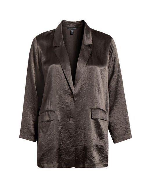 Eileen Fisher Brown Crinkled Satin Blazer