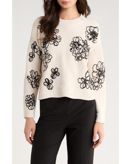 Vince Camuto Black Embroidered Crewneck Sweater