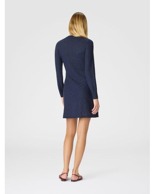 Missoni Blue Short Flared Dress With Long Sleeves And Jacquard Detailing