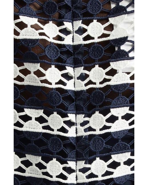 Akris Punto White Stripe Dot Guipure Lace A-Line Midi Dress