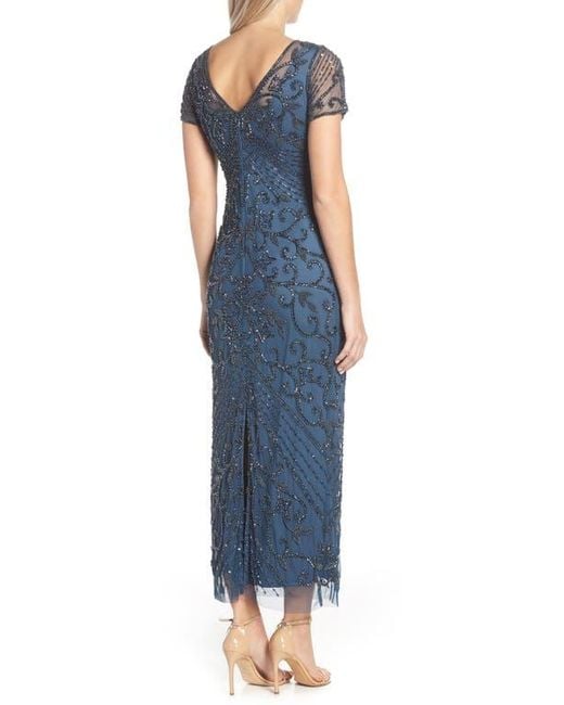 Pisarro Nights Beaded Mesh Column Gown in Blue | Lyst
