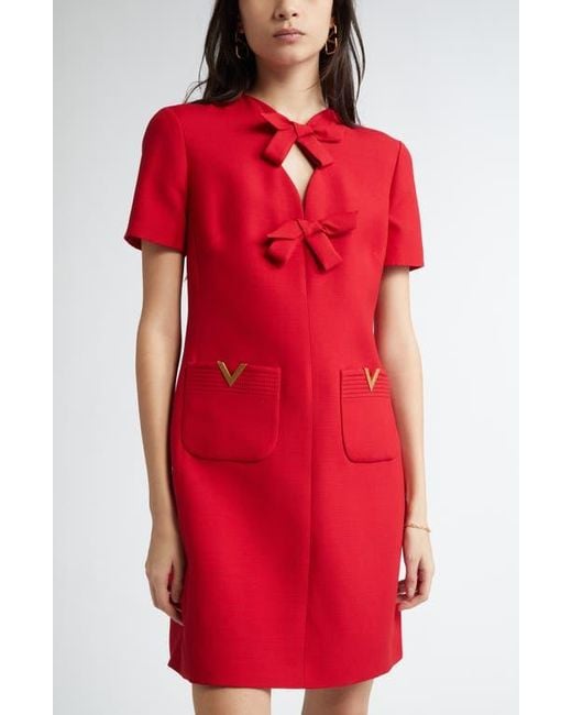 Valentino Garavani Red Bow Detail Crepe Couture Minidress