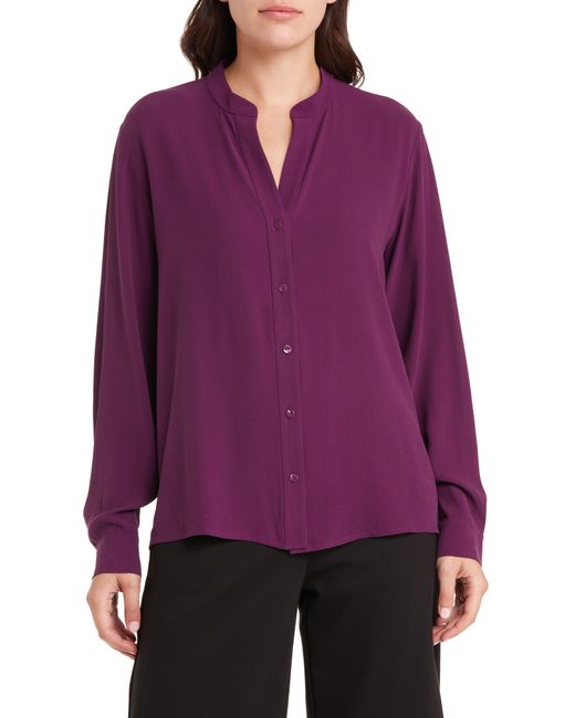 Eileen Fisher Purple Long Sleeve Silk Blouse