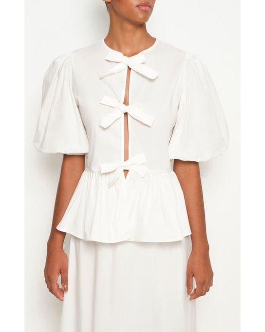 The Lulo Project White Orquid Tie Front Stretch Cotton Top