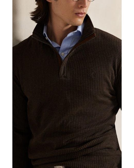 Polo Ralph Lauren Black Houndstooth Luxury Cotton Blend Quarter Zip Pullover for men