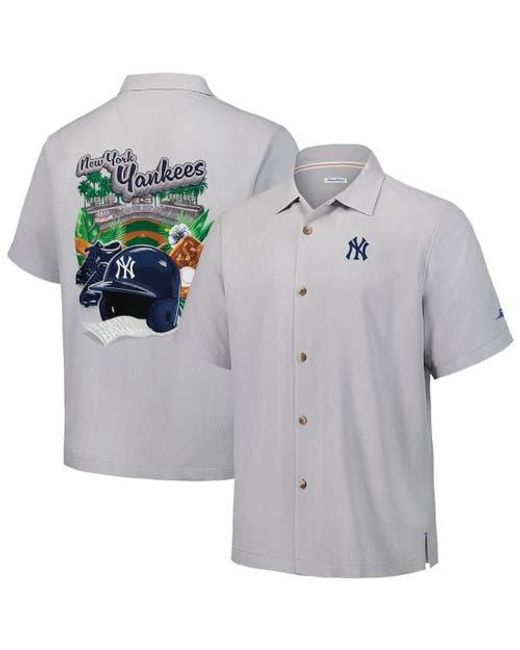 Tommy Bahama Gray New York Yankees Hit And Run Silk Camp Button-Up Shirt for men