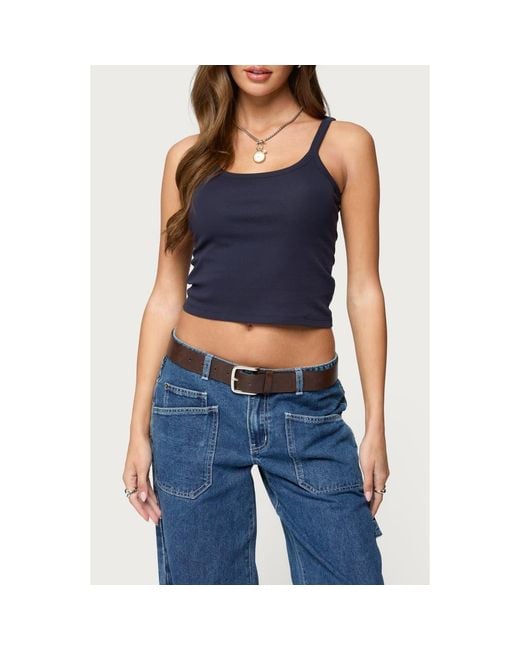 Edikted Blue Basic Babe Crop Stretch Cotton Camisole