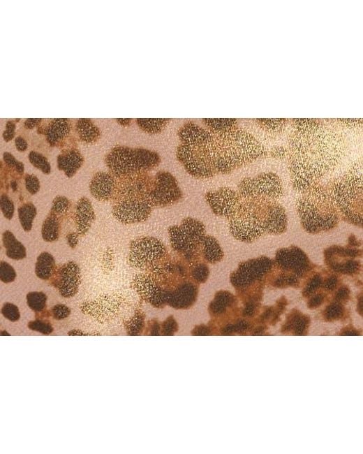 Adrianna Papell Brown Foiled Leopard Print Chiffon A-Line Dress