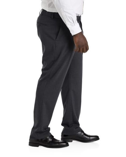 Oak Hill by DXL Gray Big & Tall Perfect Fit Waist-Relaxer Flat-Front Suit Pants for men