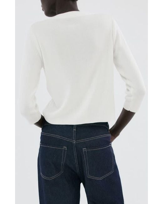 Mango White Front Button Cardigan