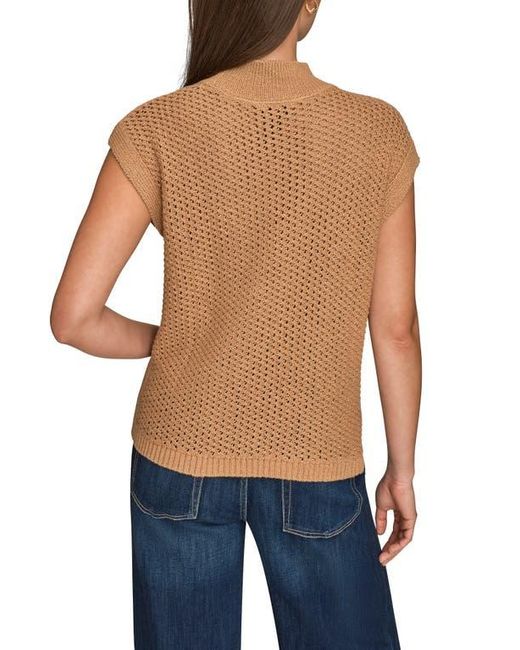 Donna Karan Blue Open Stitch Cap Sleeve Sweater