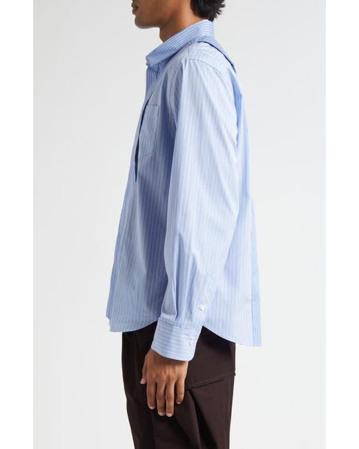 Sacai Blue Stripe Overlay Cotton Poplin Button-Up Shirt for men