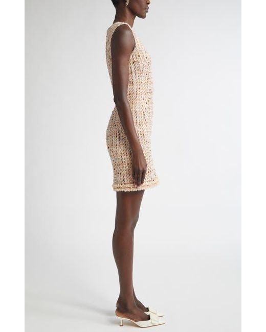 St. John Natural Betty Fringe Trim Metallic Tweed Sheath Dress