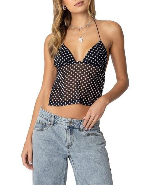 Edikted Blue Dot Chiffon Halter Top
