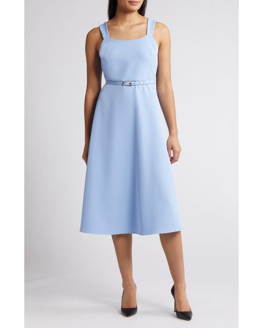 Anne Klein Blue Belted A-line Midi Dress