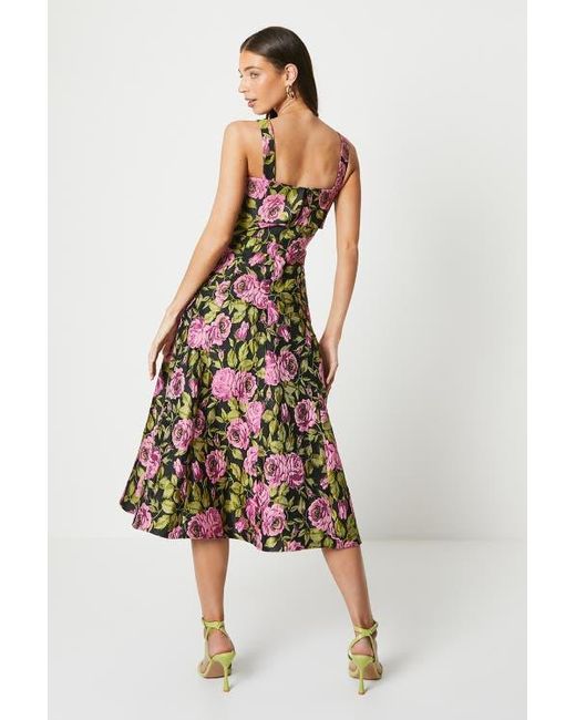 Coast White Wide Strap Jacquard Midi Dress