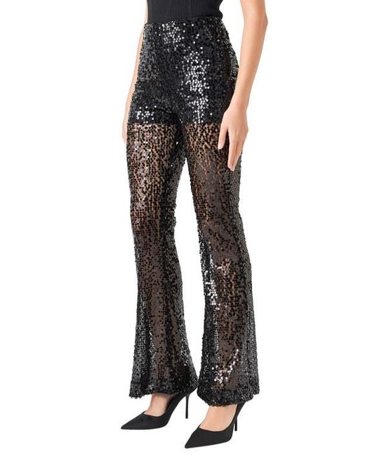 Endless Rose Black Sequin Flare Pants