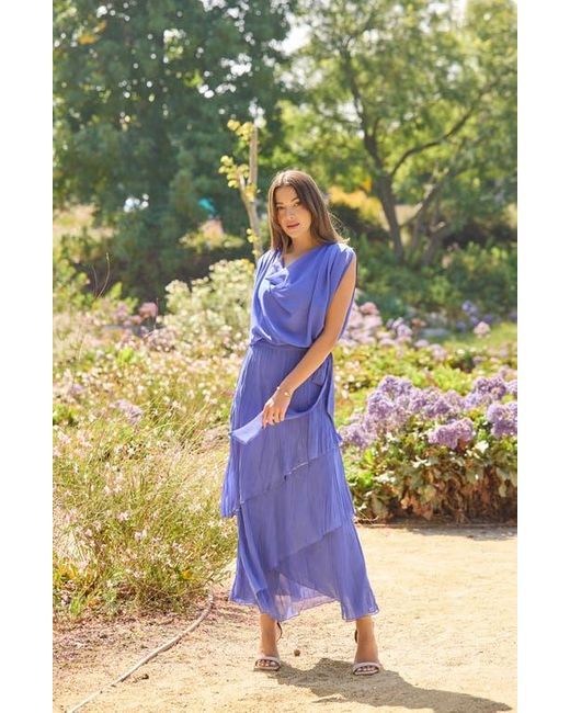 Komarov Blue Charmeuse & Chiffon Blouson Gown