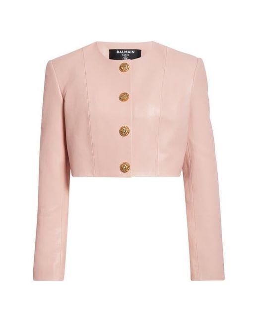 Balmain Pink Crop Lambskin Jacket
