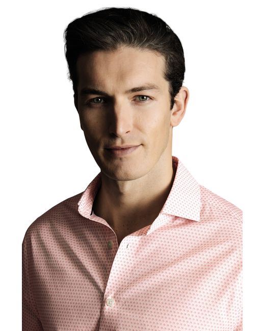 Charles Tyrwhitt Pink Slim Fit Semi-cutaway Collar Non-iron Floral Geo Print Shirt for men