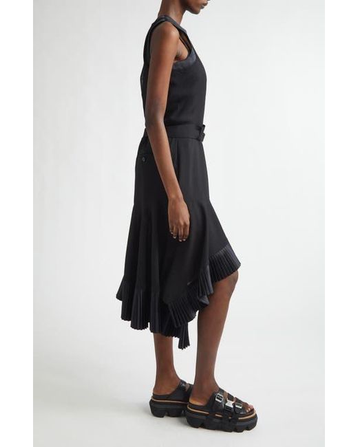 Sacai Suiting X Satin Dress in Black | Lyst