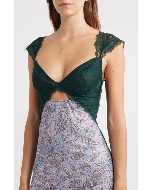 Free People Gray Suddenly Fine Floral Print Cutout Lace Trim Nightgown