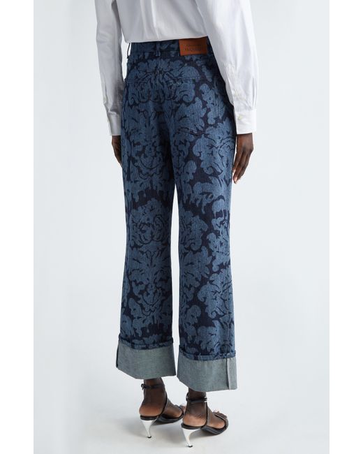 Alexander McQueen Blue Damask Floral-Print Straight-Leg Jeans