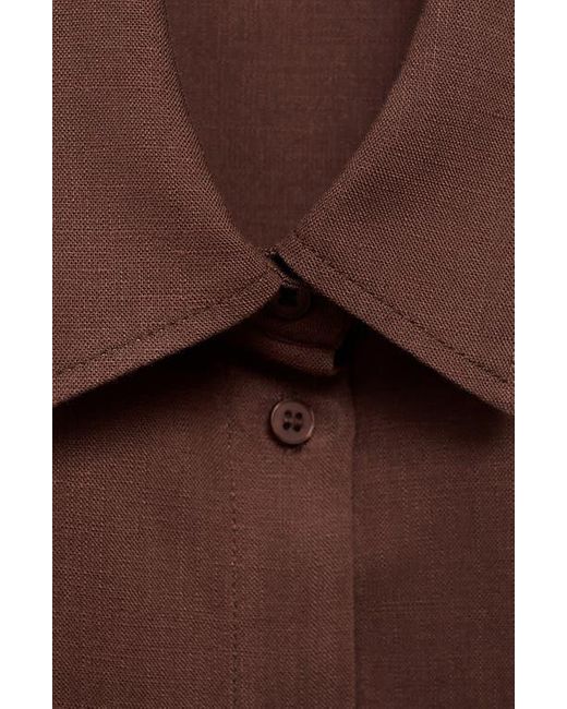 Mango Brown Straight Lyocell & Linen Button-Up Shirt