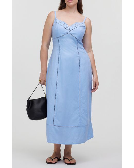 Madewell Blue Sweetheart Neck Linen Blend Dress