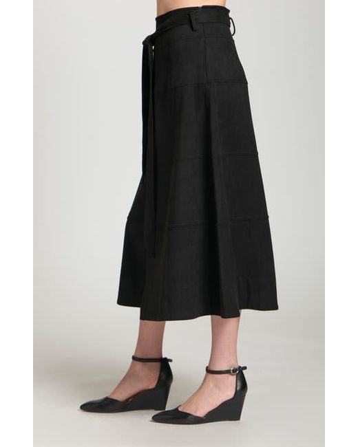 Apny Black Faux Suede Paneled A-Lined Midi Skirt