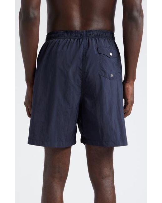 Noah NYC Blue Core Logo Patch Swim Trunks for men