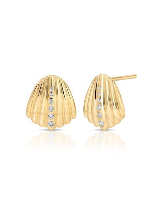 EF Collection Metallic Diamond Shell Stud Earrings