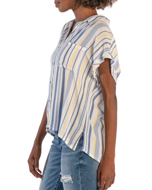 Kut From The Kloth Blue Mickey Stripe Cuff Sleeve Shirt