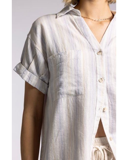 Thread & Supply White Sydney Stripe Short Sleeves Linen Blend Button-Up Shirt