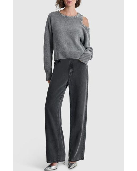 DKNY Studded One Shoulder Merino Wool Cashmere Sweater in Gray Lyst