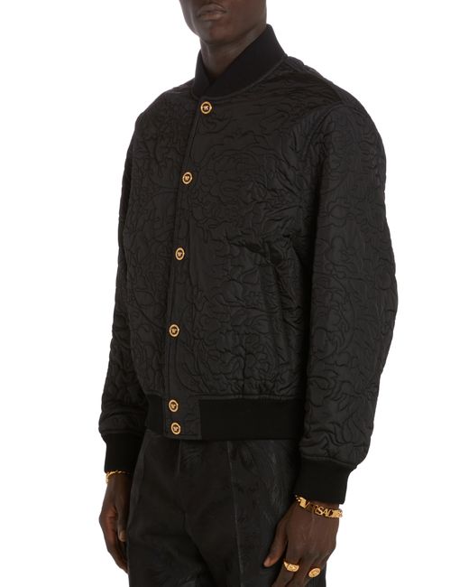 Versace Black Barocco Quilted Nylon Bomber Jacket for men