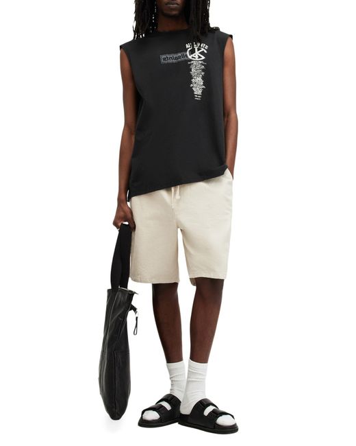AllSaints Black Stock Graphic Muscle Tee for men