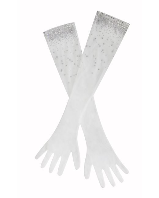 Miss Circle White Izzy Crystal Opera-Length Gloves