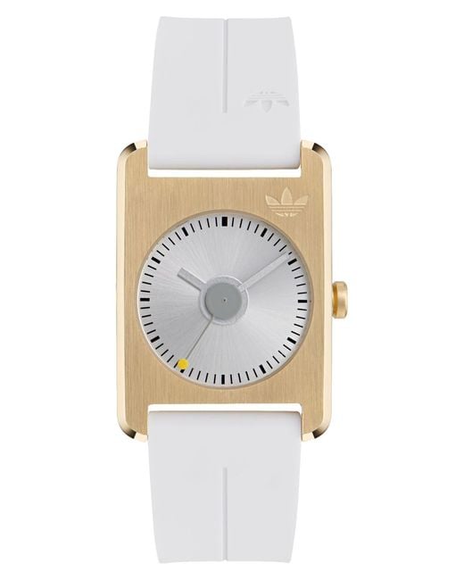Adidas White Rectangular Dial Silicone Strap Watch, 31Mm for men