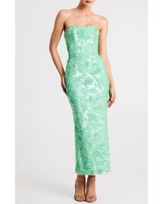 HELSI Green Leslie Pattern Sequin Strapless Gown