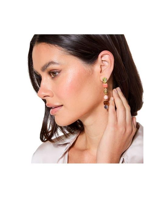Kurt Geiger White Mixed Crystal & Semiprecious Stone Linear Drop Earrings