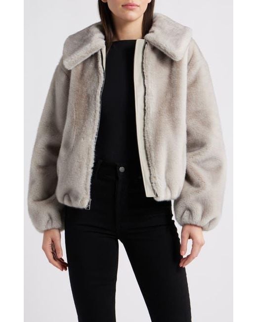 BCBGMAXAZRIA Gray Channel Quilted Faux Fur Jacket