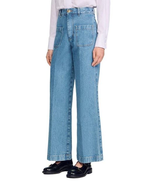 Sandro Blue Wide-Leg High-Rise Jeans