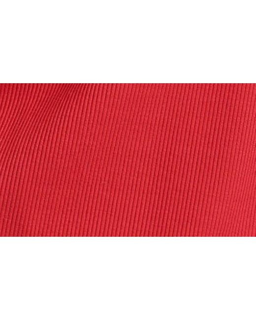 DKNY Red Puff Sleeve Mixed Media Henley Top